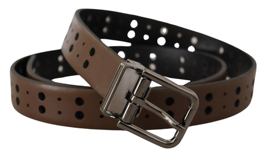 Dolce & Gabbana Dark Brown Perforated Leather Metal Belt - YSONA