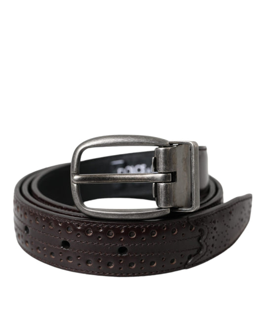 Dolce & Gabbana Dark Brown Perforated Leather Metal Buckle Belt Men - YSONA