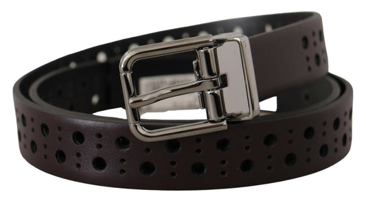 Dolce & Gabbana Dark Purple Perforated Leather Metal Buckle Belt - YSONA