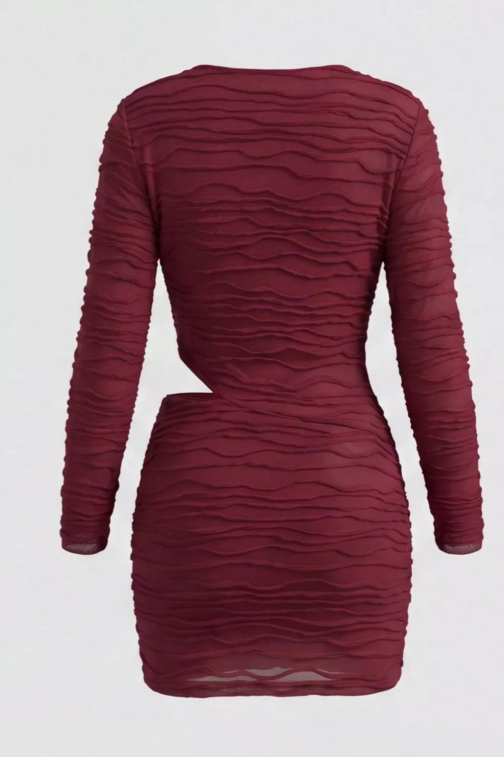 YSONA Ruched Cutout Cowl Neck Long Sleeve Mini Dress — model wearing | Women's Dress | Shop YSONA