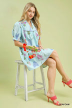 YSONA Umgee Multi Flower Print V-Neck Dress — close-up view | Women's Dress | Shop YSONA