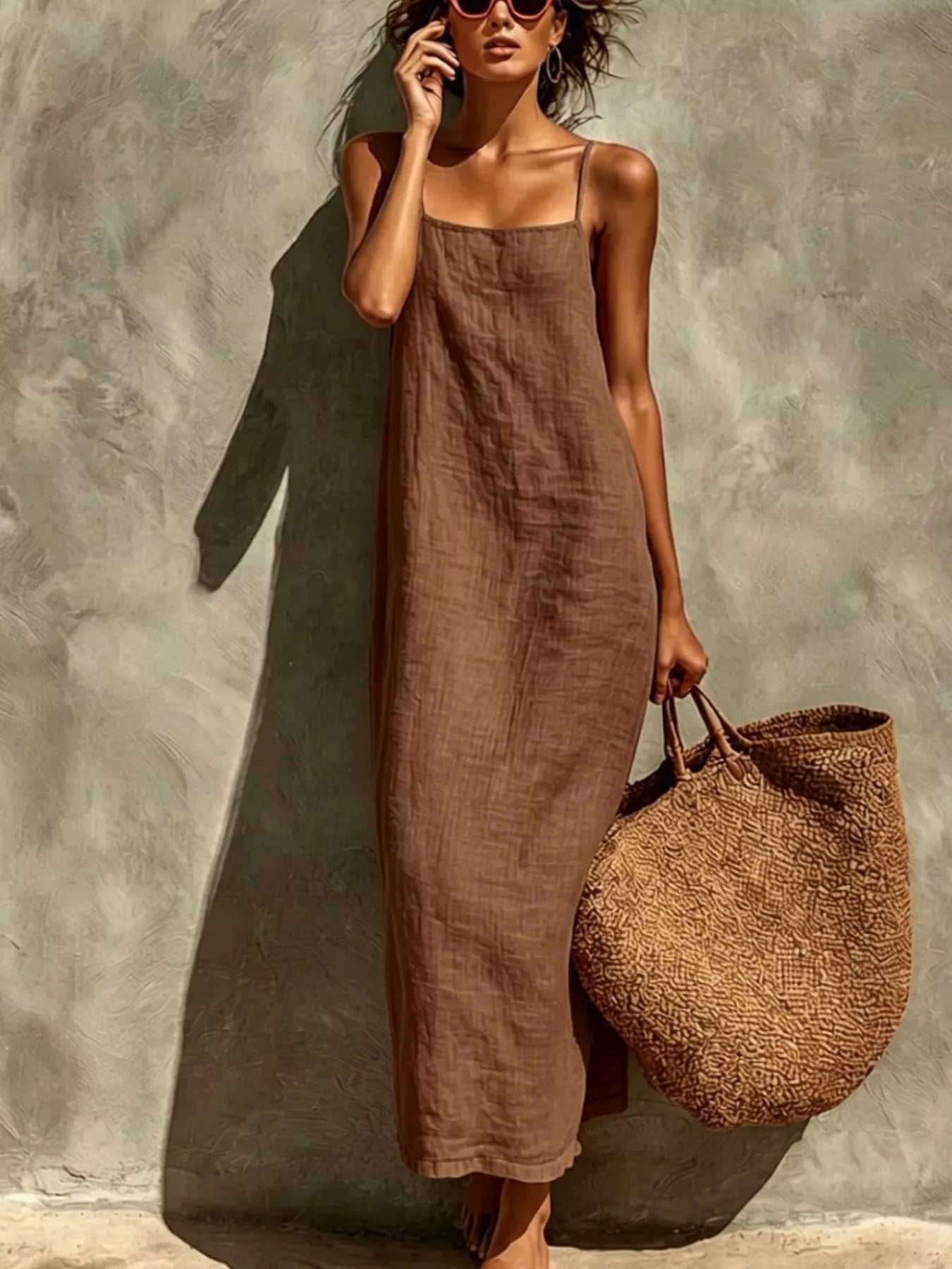YSONA Sleeveless Linen Casual Maxi Dress — full length view | Women's Dress | Shop YSONA