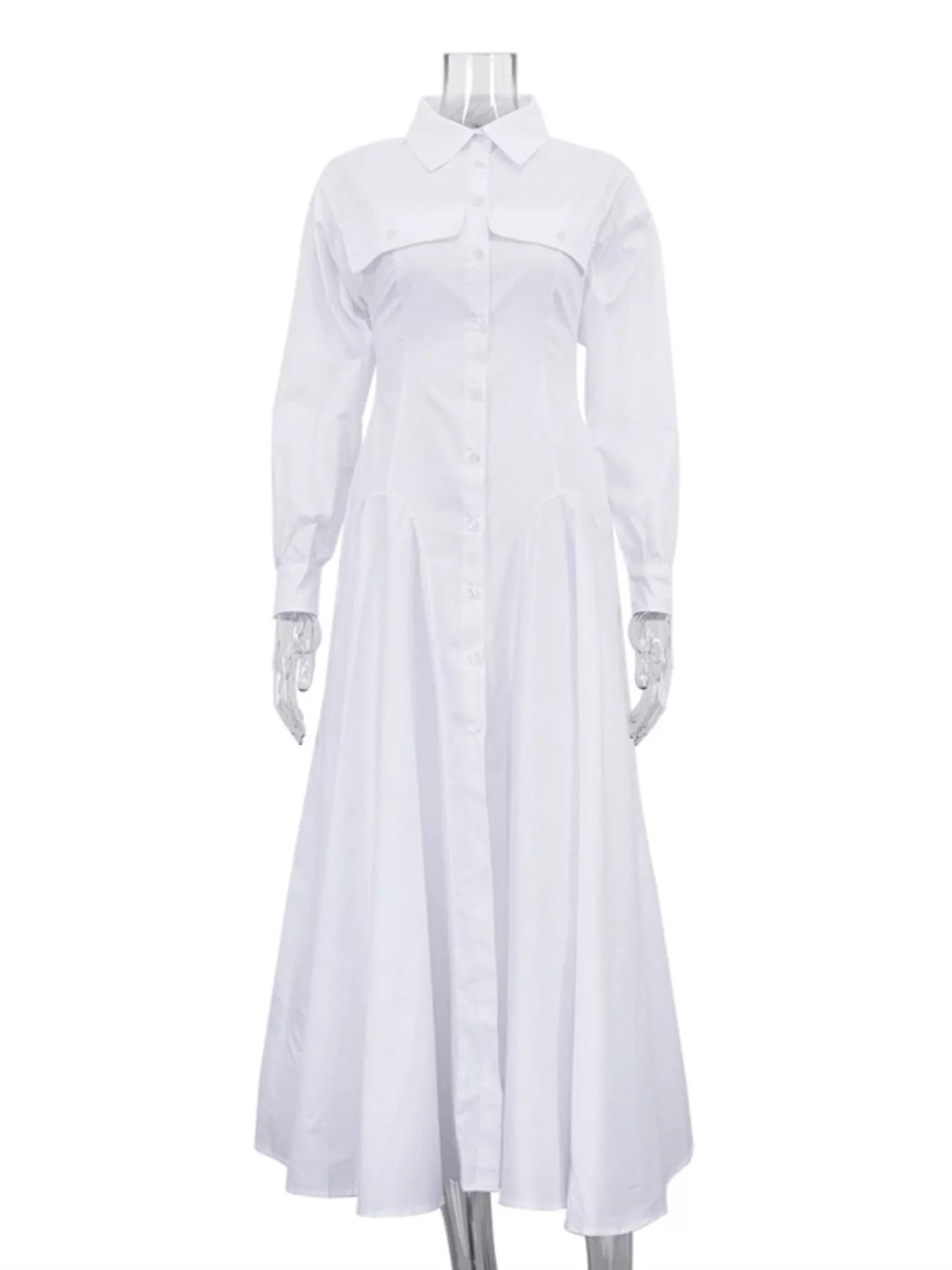 YSONA Button Front Long Sleeve Maxi Shirt Dress — close-up view | Women's Dress | Shop YSONA