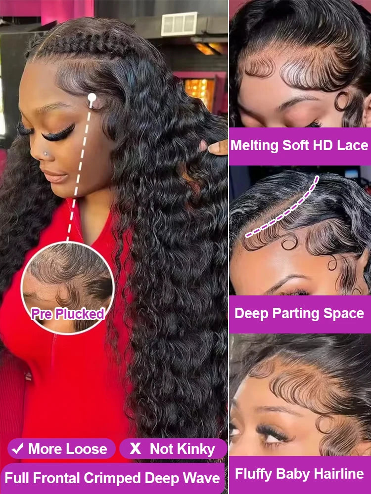 Deep Water Wave 13x6 HD Lace Frontal Wig – Transparent Glueless Curly, 40–46 Inch