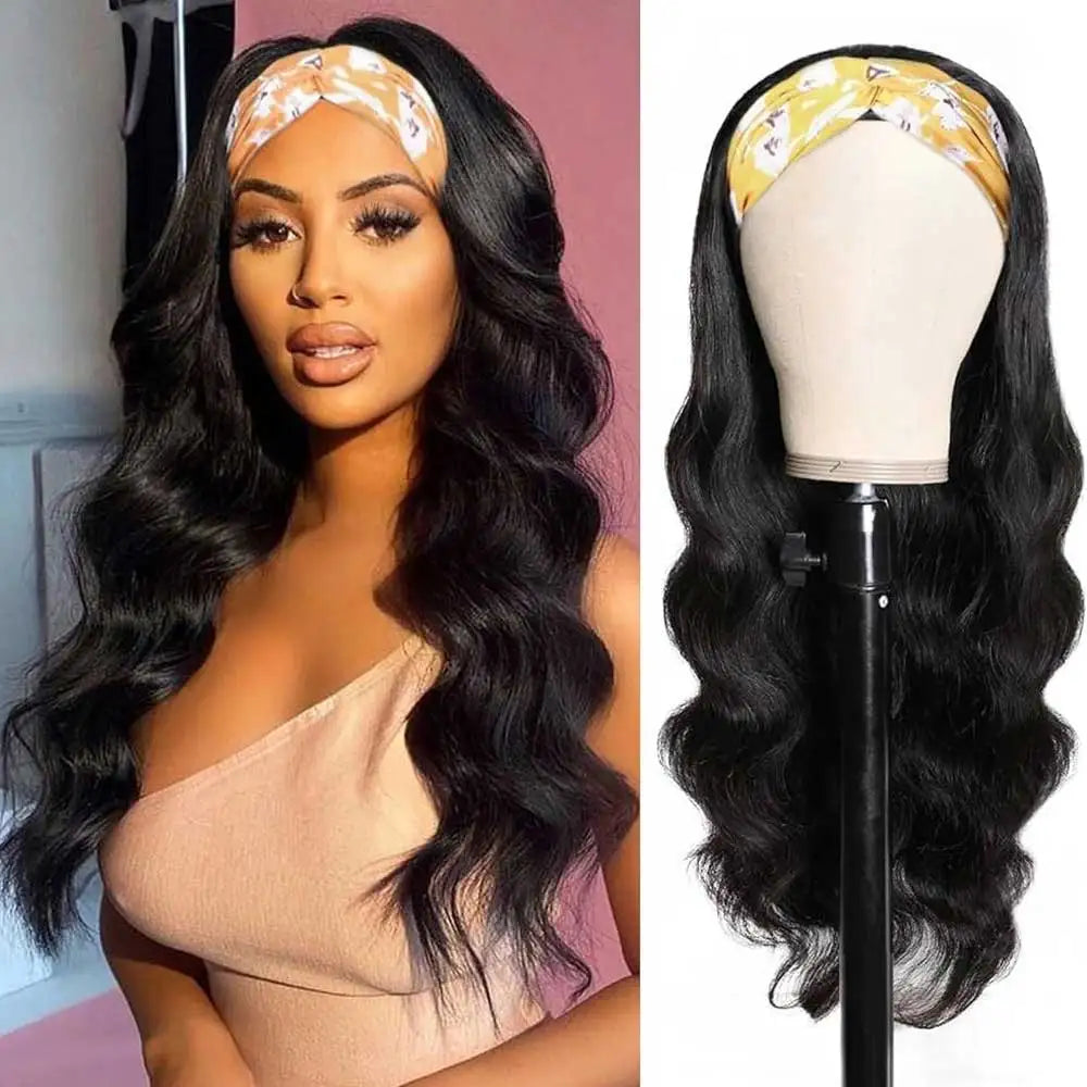 Deep Water Wave Headband Wig – Human Hair 200% Density, No Lace No Glue Beginner Friendly