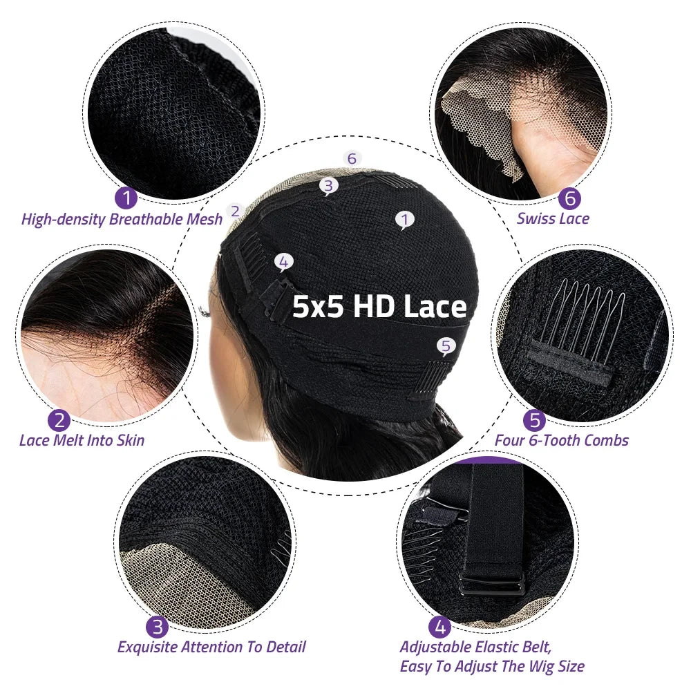 Deep Wave 13x6 HD Lace Frontal Wig – 5x5 Lace Front 200% Density, 34–38 Inch Pre-Plucked
