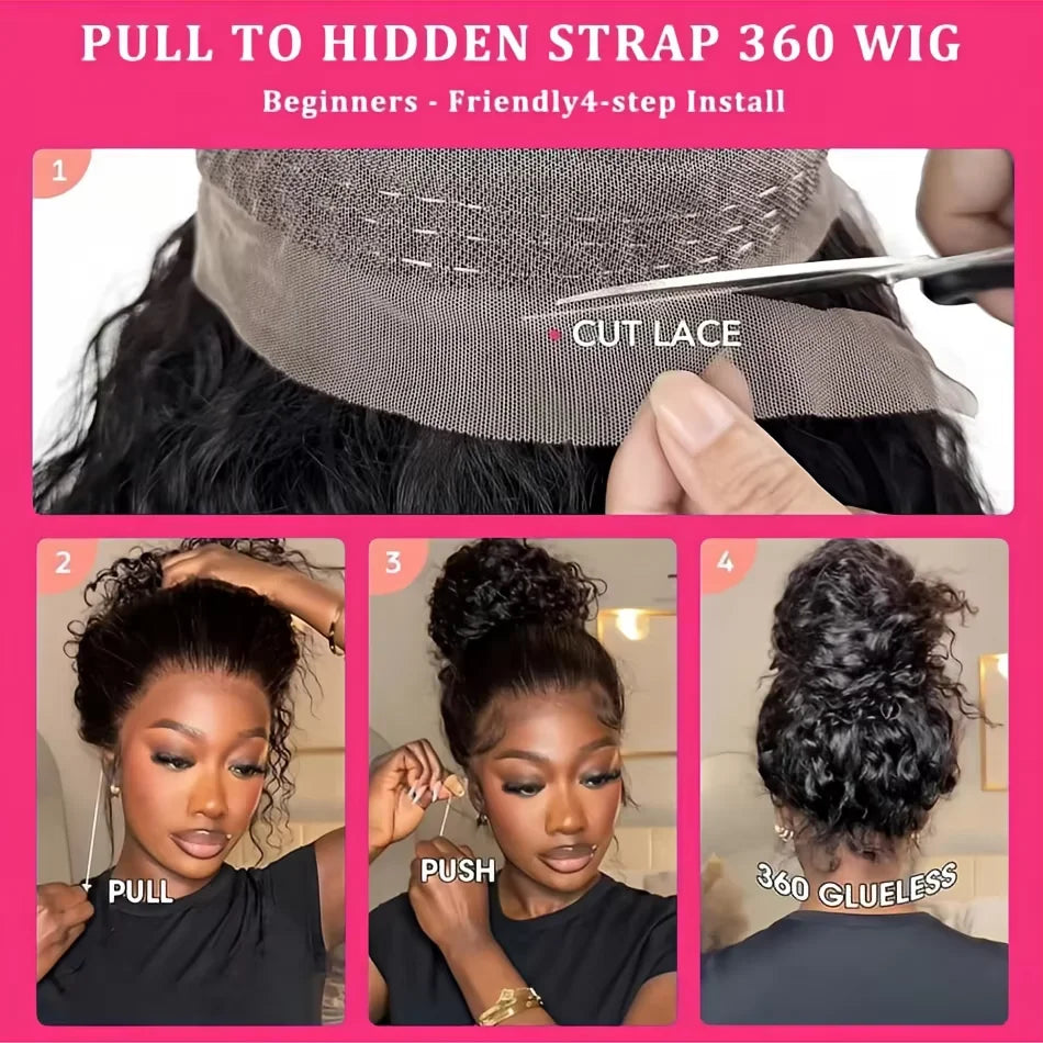 Deep Wave Glueless Invisible Strap 360 HD Full Lace Wig – 13x4, 13x6, 4x4 & 5x5 Water Wave