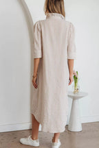 YSONA Stripe Frilled Collar Half Sleeve Shirt Dress — side view | Women's Dress | Shop YSONA