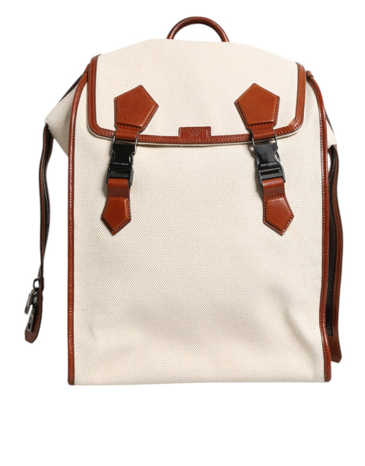 Dolce & Gabbana Beige Brown Canvas Leather EDGE Travel Men Back Pack Bag - YSONA