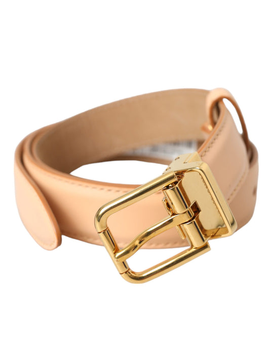 Dolce & Gabbana Beige Calfskin Leather Gold Metal Buckle Belt - YSONA
