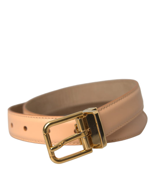 Dolce & Gabbana Beige Calfskin Leather Gold Metal Buckle Belt - YSONA