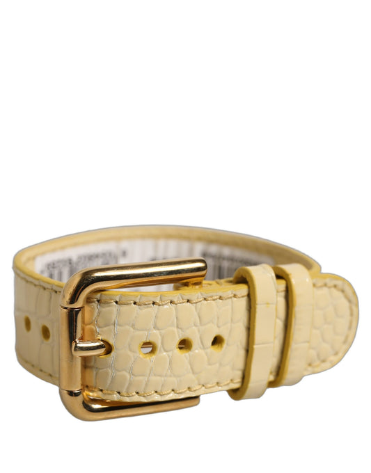 Dolce & Gabbana Beige Embossed Leather Gold Buckle Belt Strap Bracelet - YSONA
