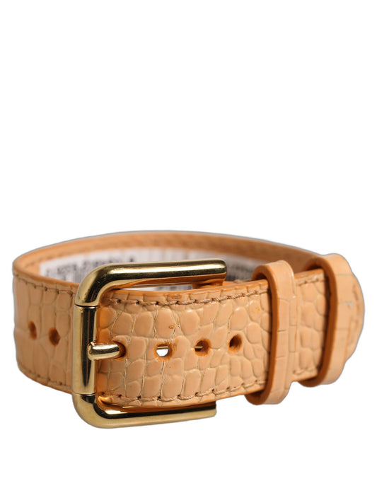 Dolce & Gabbana Beige Embossed Leather Gold Buckle Belt Strap Bracelet - YSONA