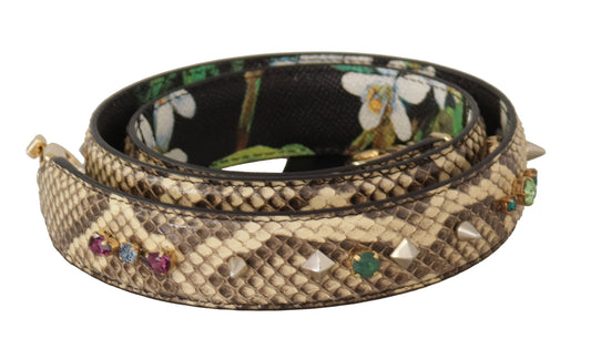Dolce & Gabbana Beige Exotic Leather Crystals Reversible Shoulder Strap - YSONA