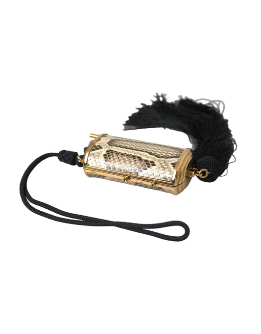 Dolce & Gabbana Beige Exotic Leather Mini Mirror Tassel Make Up Holder Bag - YSONA