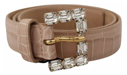 Dolce & Gabbana Beige Leather Crystal Buckle Women Belt - YSONA