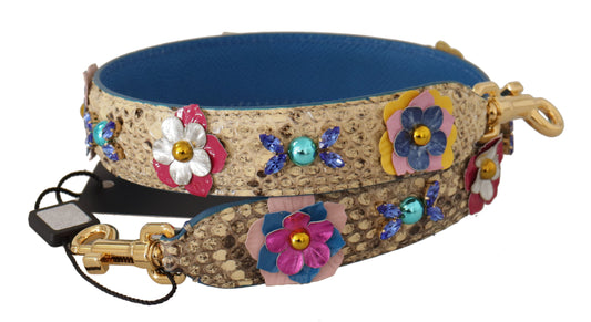 Dolce & Gabbana Beige Python Leather Floral Studded Shoulder Strap - YSONA