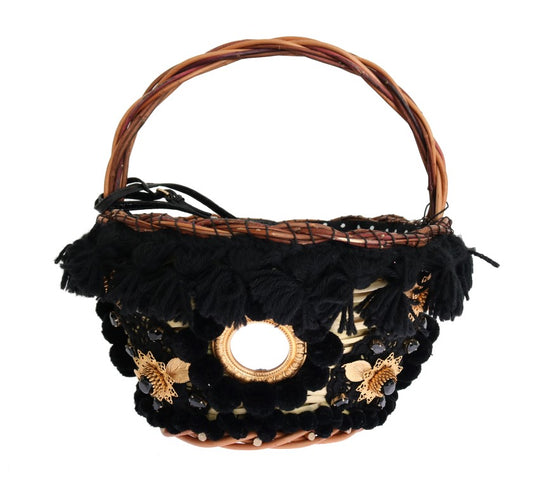 Dolce & Gabbana Beige Straw Snakeskin Pom Pom Crystal AGNESE Bag - YSONA