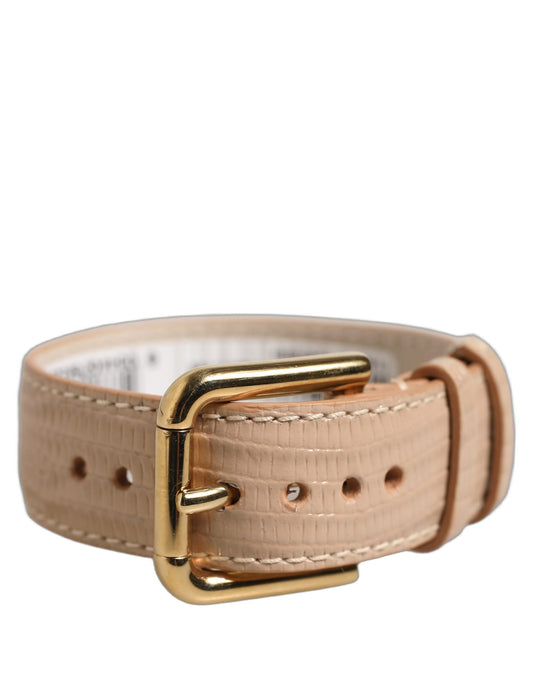 Dolce & Gabbana Beige Textured Leather Gold Buckle Belt Strap Bracelet - YSONA