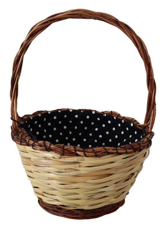 Dolce & Gabbana Beige Wood Wicker Rattan Basket Tote Bag - YSONA