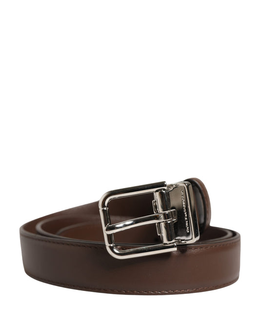 Dolce & Gabbana Belt Men Brown Classic Leather Metal Buckle Belt - YSONA