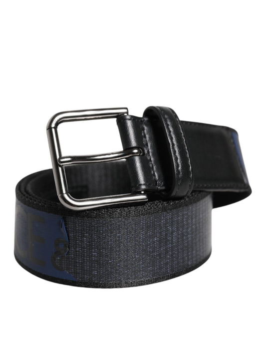 Dolce & Gabbana Black Blue Polyester Printed Metal Buckle Belt - YSONA