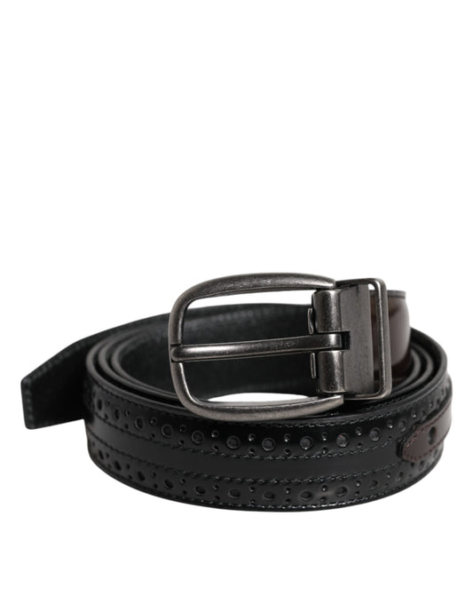Dolce & Gabbana Black Brown Leather Classic Metal Buckle Belt - YSONA