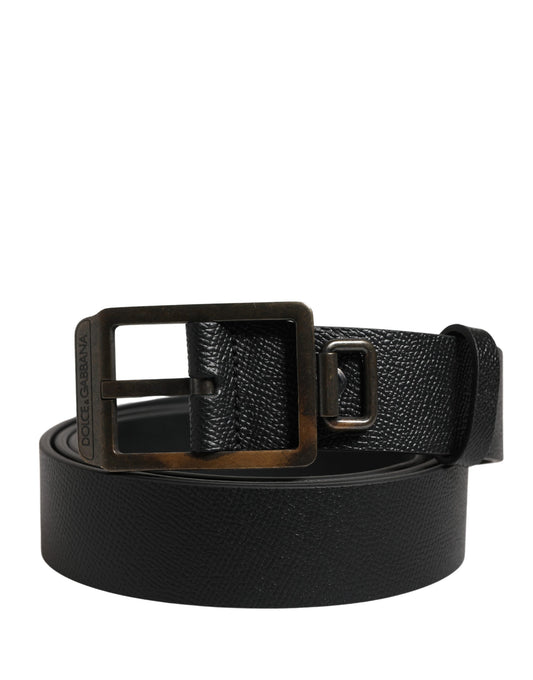 Dolce & Gabbana Black Calf Leather Gold Metal Buckle Belt - YSONA