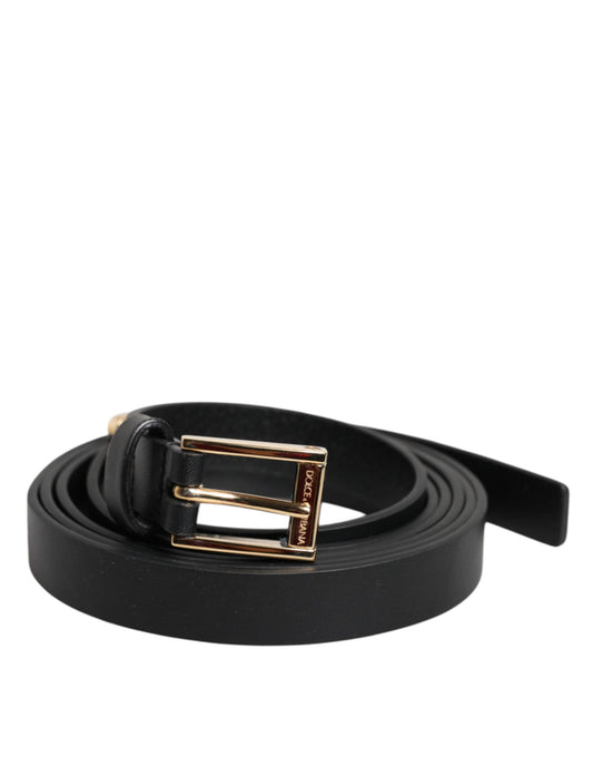 Dolce & Gabbana Black Calf Leather Gold Metal Buckle Belt - YSONA