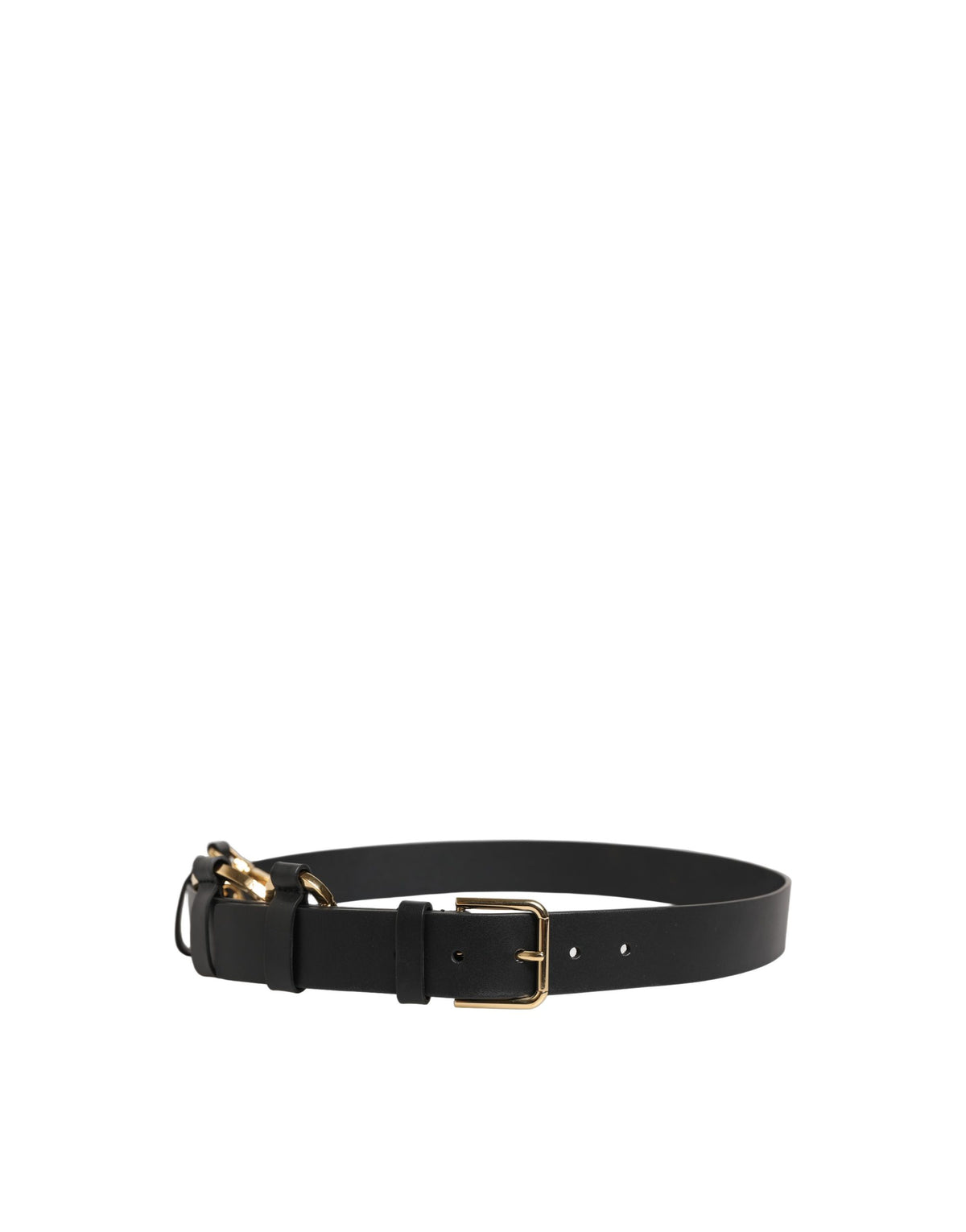 Dolce & Gabbana Black Calf Leather Gold Metal Buckle Men Belt - view 2