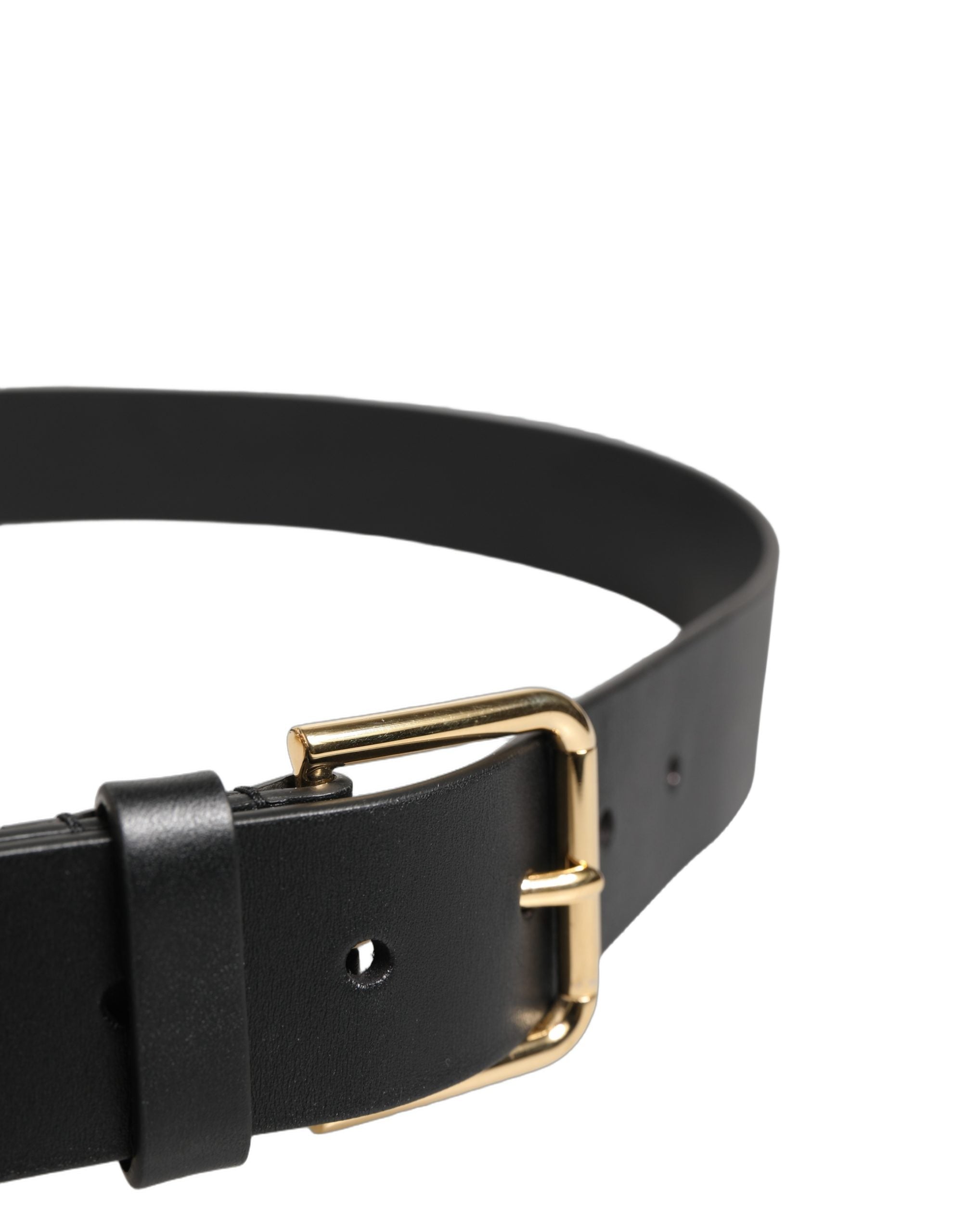 Dolce & Gabbana Black Calf Leather Gold Metal Buckle Men Belt - view 3