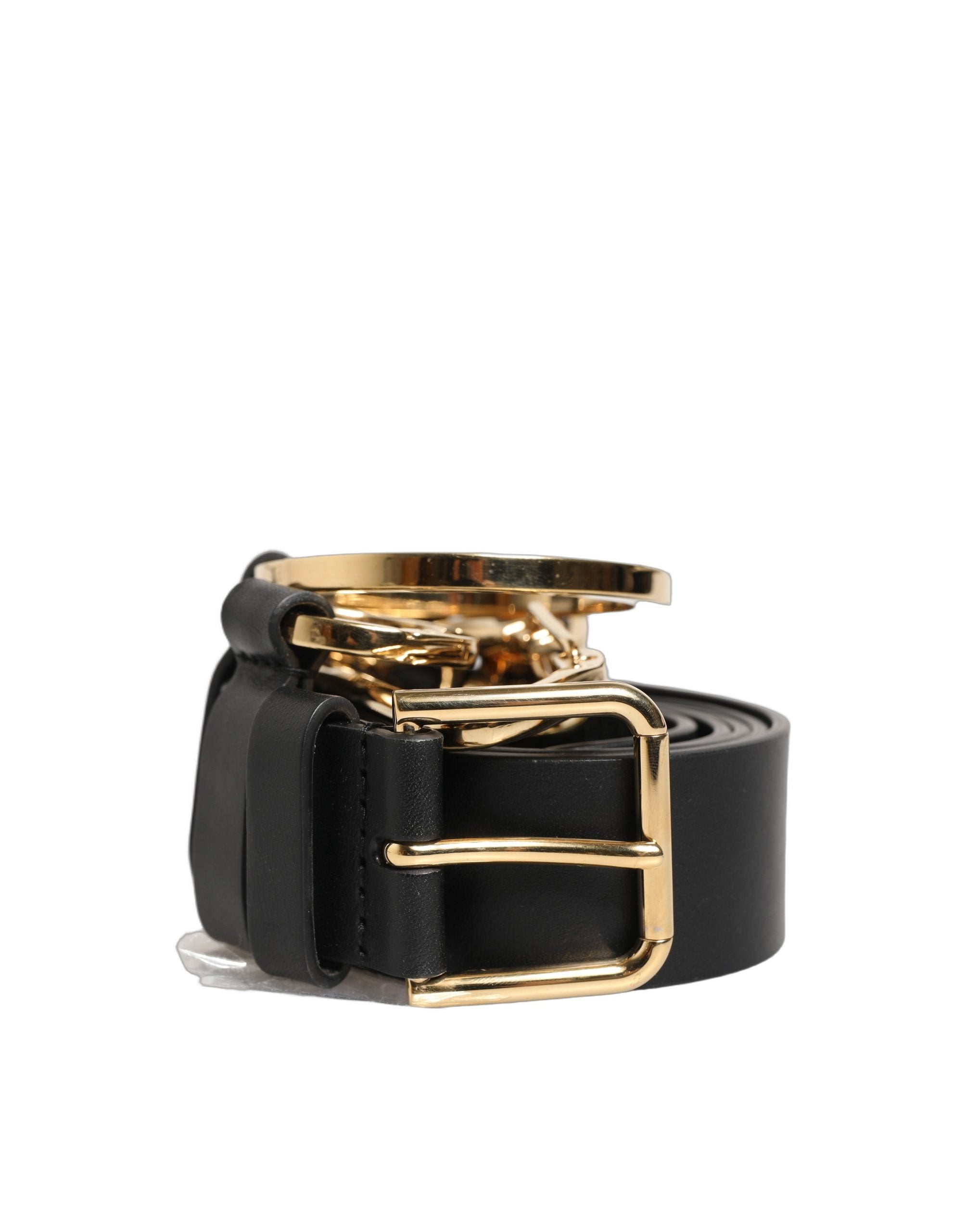 Dolce & Gabbana Black Calf Leather Gold Metal Buckle Men Belt - view 4