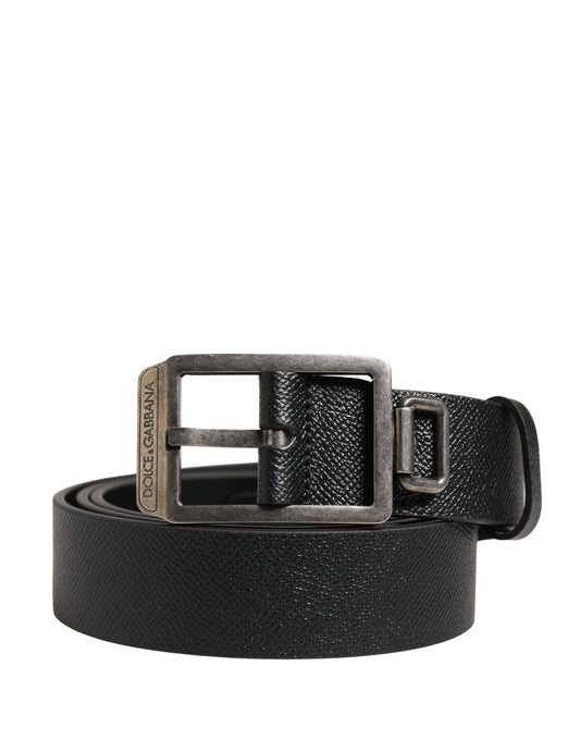 Dolce & Gabbana Black Calf Leather Silver Metal Buckle Belt - YSONA