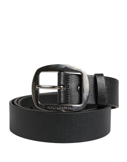 Dolce & Gabbana Black Calf Leather Silver Metal Buckle Belt - YSONA