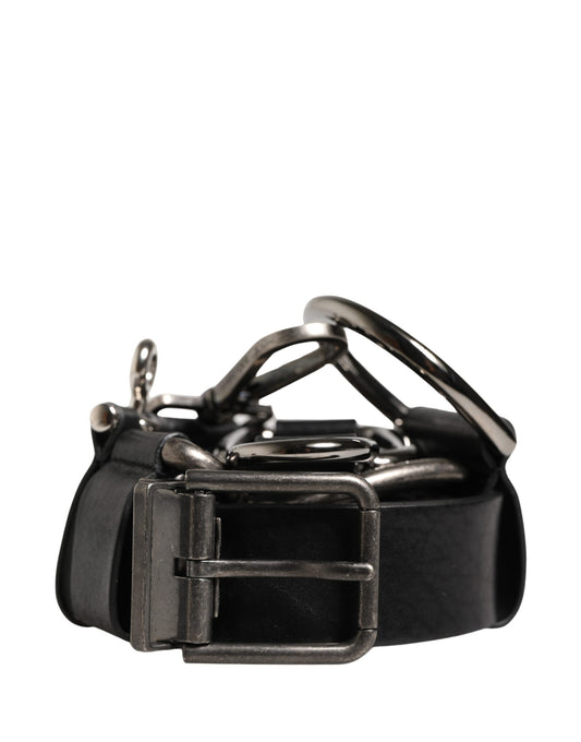 Dolce & Gabbana Black Calf Leather Silver Metal Buckle Belt - YSONA