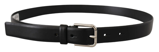 Dolce & Gabbana Black Calf Leather Silver Tone Logo Buckle Belt - YSONA
