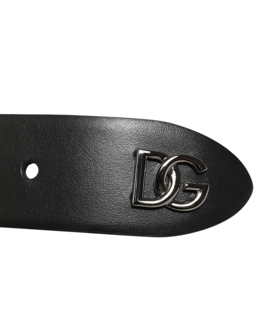 Dolce & Gabbana Black Calf Leather Studded Silver Buckle Belt - YSONA