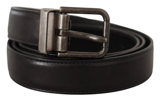 Dolce & Gabbana Black Calf Leather Vintage Logo Metal Buckle Belt - YSONA
