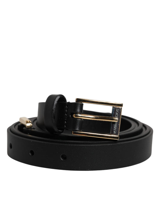 Dolce & Gabbana Black Calfskin Classic Metal Logo Buckle Belt - YSONA