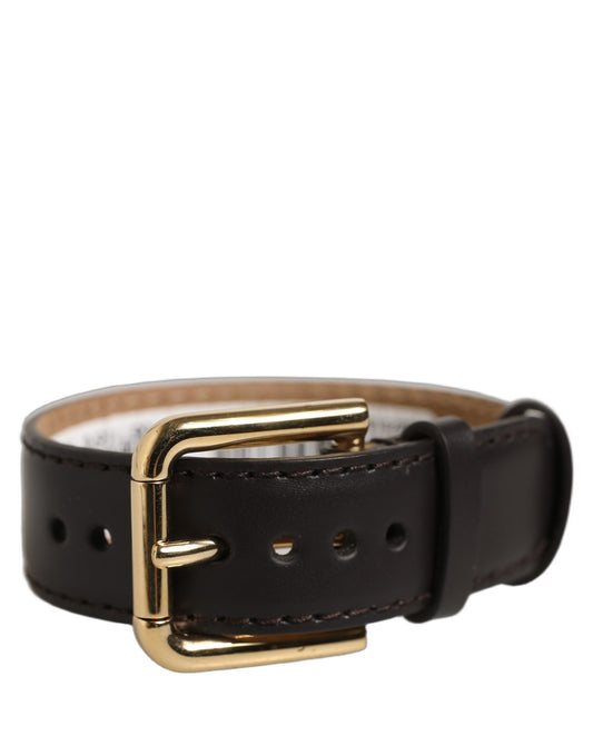 Dolce & Gabbana Black Calfskin Leather Gold Buckle Belt Strap Bracelet - YSONA