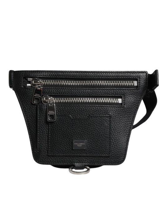 Dolce & Gabbana Black Calfskin Logo Plaque Belt Waist Men Fanny Pack Bag - YSONA