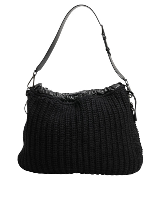 Dolce & Gabbana Black Cashmere Knitted Leather Shoulder Women Borse Bag - YSONA