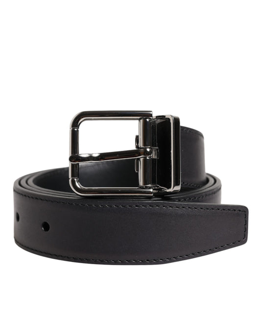 Dolce & Gabbana Black Classic Calf Leather Silver Buckle Belt - YSONA