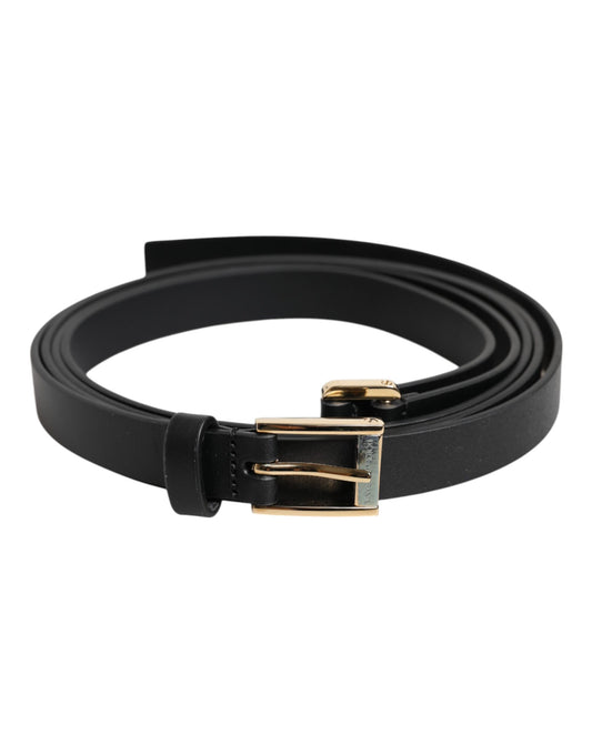 Dolce & Gabbana Black Classic Gold Metal Logo Buckle Belt - YSONA
