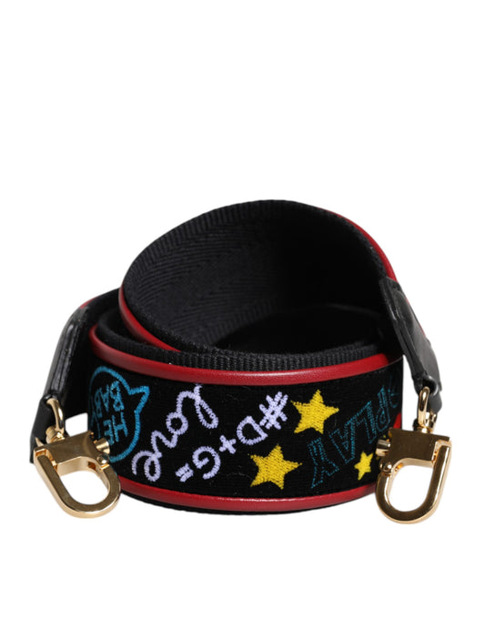 Dolce & Gabbana Black Cotton Printed Bag Shoulder Strap - YSONA
