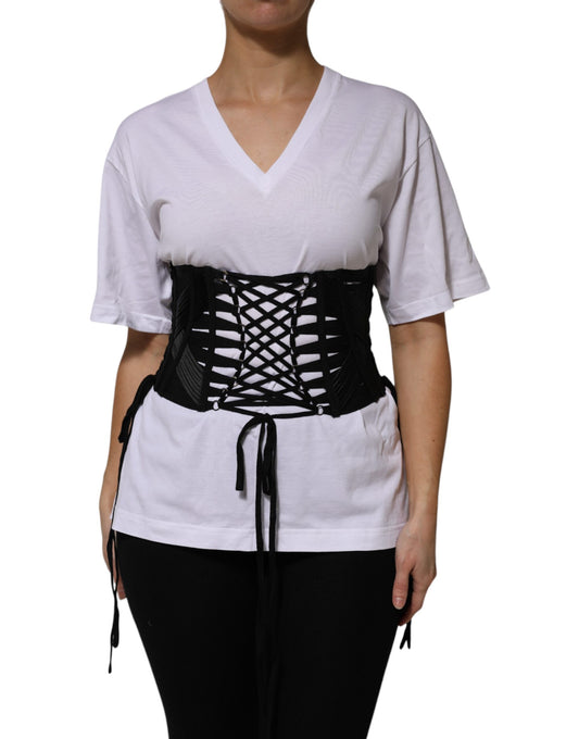 Dolce & Gabbana Black Cotton Waist LaceUp Strap Corset Belt - YSONA