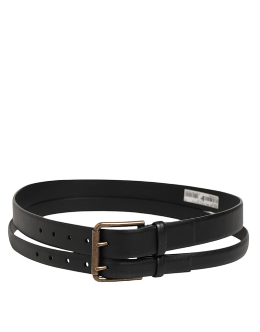 Dolce & Gabbana Black Double Strap Leather Brass Buckle Belt - YSONA