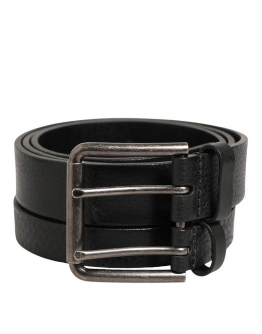 Dolce & Gabbana Black Double Strap Leather Silver Buckle Belt - YSONA