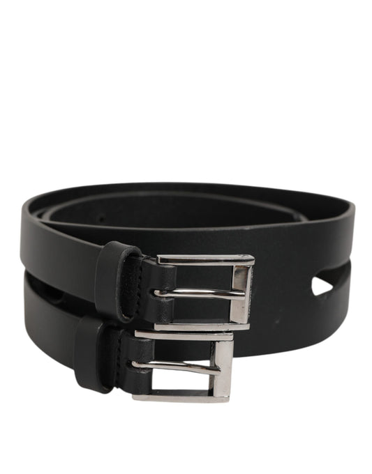 Dolce & Gabbana Black Double Strap Leather Silver Buckle Belt - YSONA