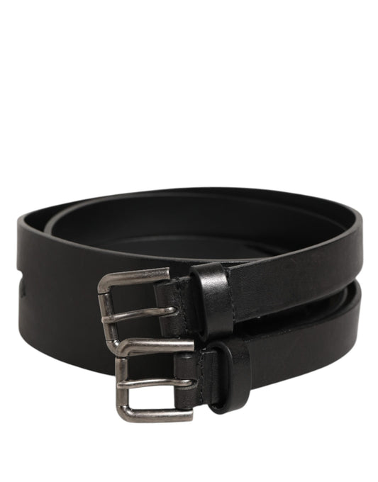 Dolce & Gabbana Black Double Strap Leather Silver Buckle Belt - YSONA